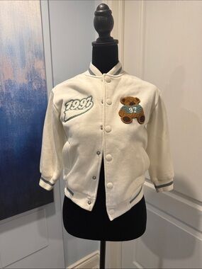 Buy 2 for 20$✌🏻Kids Cream Teddy Patch Varsity Jacket